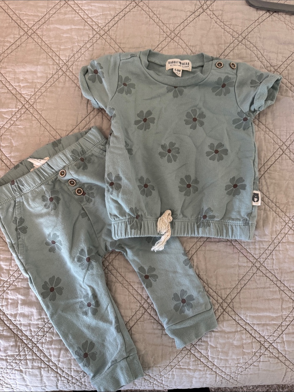 Rabbit & Bear Kids Floral Matching Set - Sage Green